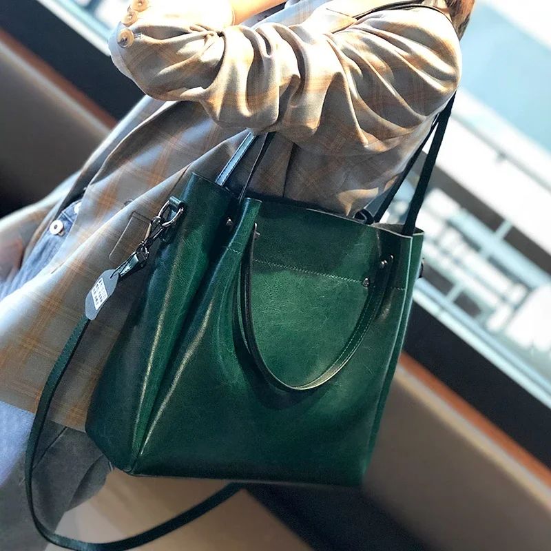 Women's Cow Genuine Leather Handbags Lady Vintage Retro Cowhide shoulder Bag Ladies Luxury large capacity multiple Pockets Lady