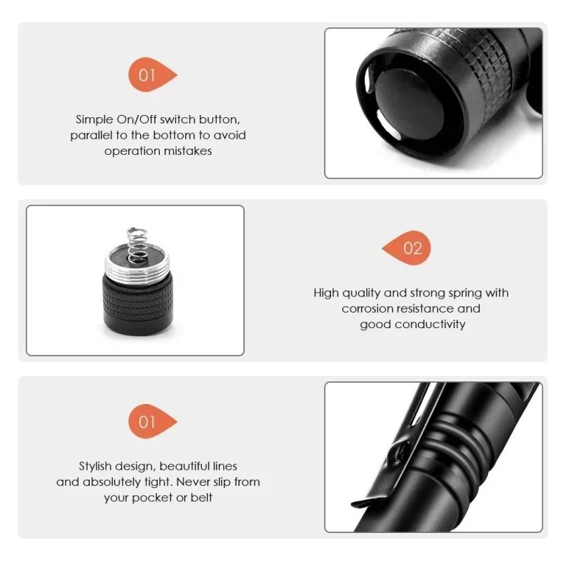 Portable Mini LED Pen Flashlight With Pen Clip Handheld Ultra Pocket Torch Use AAA Battery For Outdoor Camping Emergency Lamp