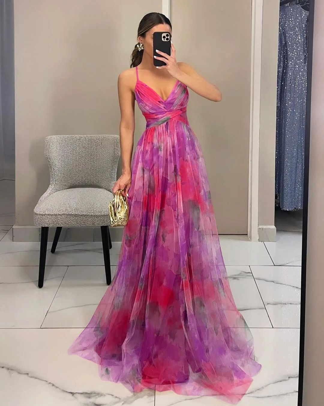 Summer Spring Off-Shoulder Lace Print Halter Dress Casual Party Holiday Dress V-Neck Floor-Length Polyester Fiber Dress