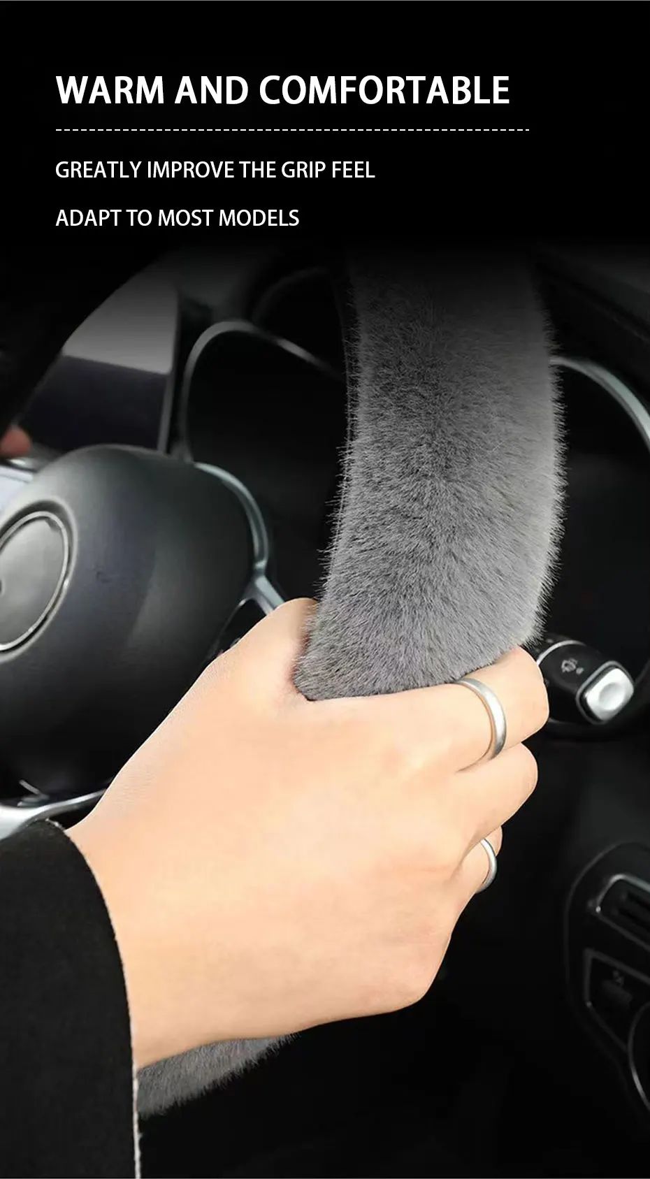 1 peça de capa de volante de pelúcia imitação de pele de vison elástica antiderrapante e quente para volante de carro