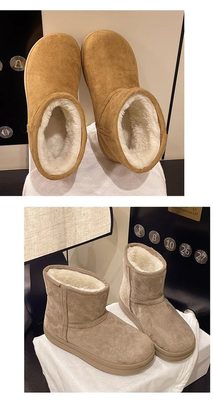Evshine Winter Mini Snow Boots For Women Plush Lined Warm Suede Snow Boots Comfy Fuzzy Boots Fur Home Ankle Boots Lady Snow Boot