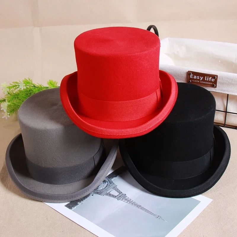 Men's Wool Fedora Hat - Classic Top Hat with Strap, Elegant Steampunk Panama Cap for Gentleman, Unisex Versatile Fashion
