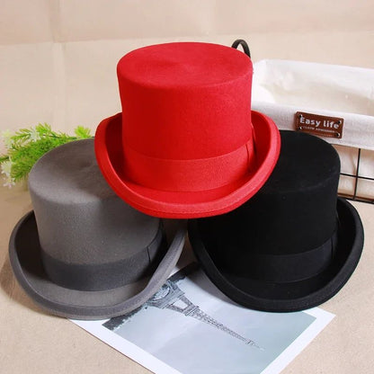 Men's Wool Fedora Hat - Classic Top Hat with Strap, Elegant Steampunk Panama Cap for Gentleman, Unisex Versatile Fashion