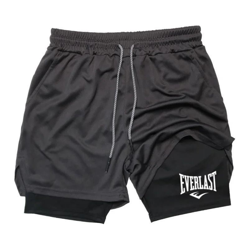 Men Compression Gym Shorts Everlast Printed Sports Pants Double Layered Quick Drying Basketball Beach Muscle Fitness PocketTowel