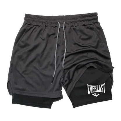 Men Compression Gym Shorts Everlast Printed Sports Pants Double Layered Quick Drying Basketball Beach Muscle Fitness PocketTowel