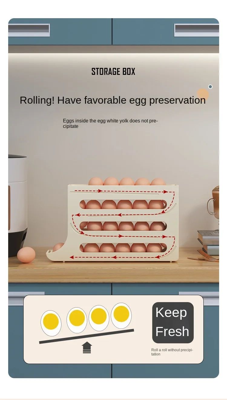 Refrigerator egg storage box, 4 layers, automatic rolling egg rack, kitchen refrigerator egg dispenser, refrigerator storage box