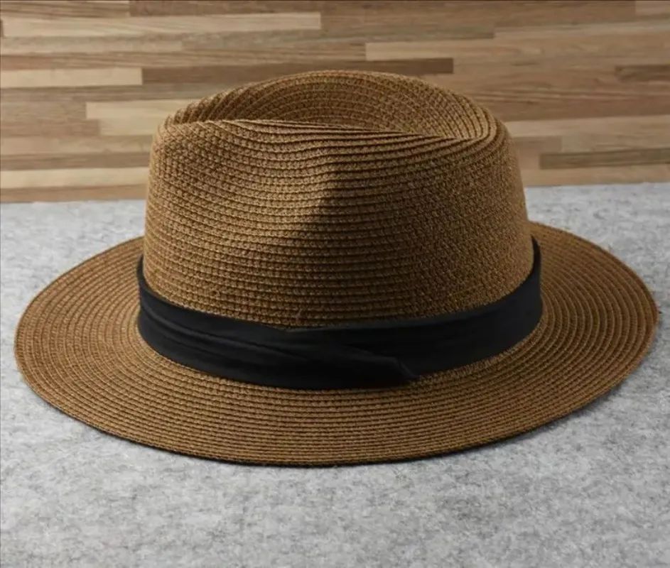Chapéus de Sol Grandes Oversize para Homens Mulheres Praia Panamá Aba Larga Chapéu de Palha Senhora Chapéus de Sol de Verão Plus Size Chapéu Fedora 55-57cm 58-60cm