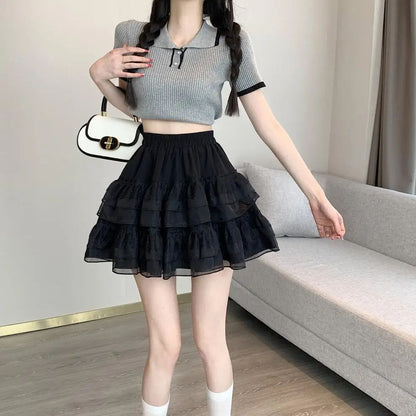 Plus Size New Style Pure Desire Aesthetic Mini Dress Net Yarn Fairy Puff Skirt High-Waisted Slimming Lace Cake A- Line Skirt ...