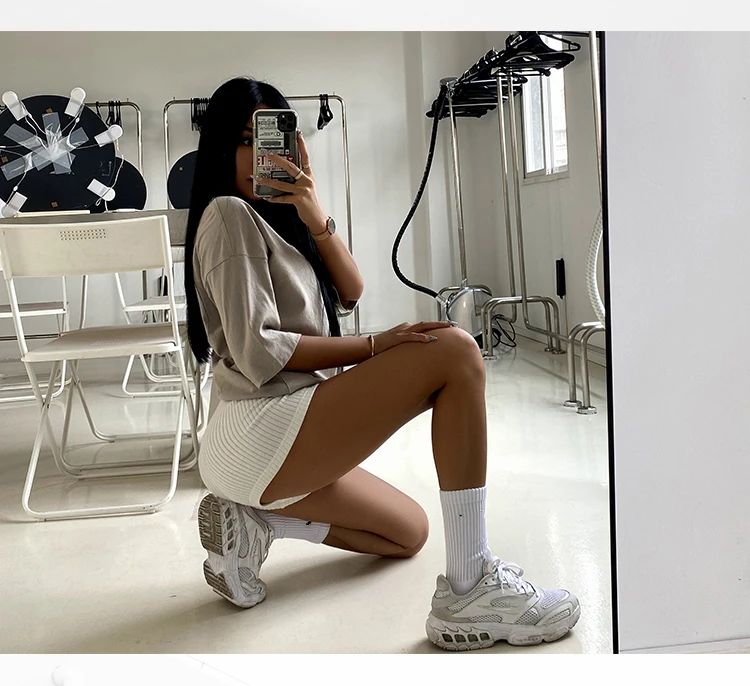 HELIAR Women High Waist A-line Shorts Thin Knit Sports Shorts For Women Casual Running Slim Bodycon Trousers 2025 Spring Summer