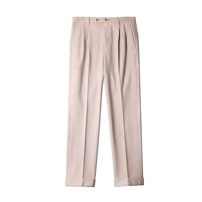 Men's Neapolitan High Waist Autumn Winter Woolen Trousers Straight Leg Drapey No Iron Business Pants Casual Scene
