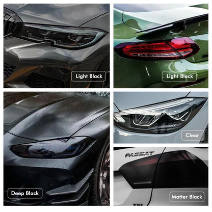 Película de vinil fumê preta brilhante transparente à prova d'água para faróis, lanternas, película de proteção para carros