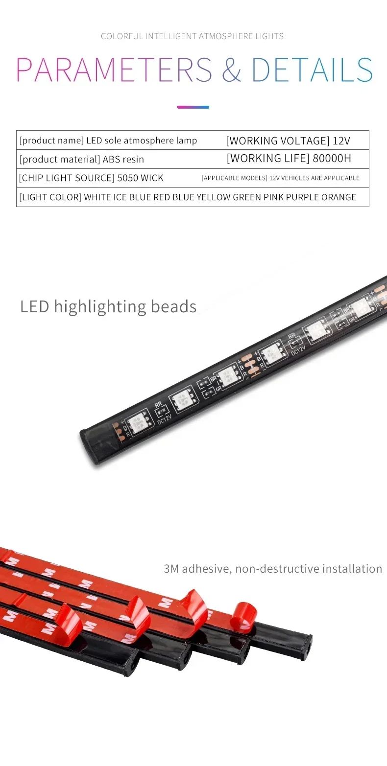 Barra de Luz Decorativa para Moto 12V com Controle Flexível e à Prova D'água, 12 LEDs RGB, Controle por Aplicativo, Luz Ambiente para Carro e Moto