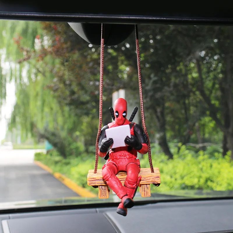Deadpool Car Rearview Mirror Pendant Action Figure Poseable Model Toy Car Decoration Backpack Pendant Accessory Holiday Gift