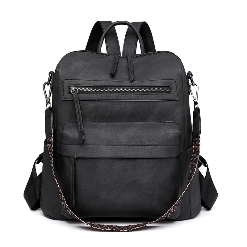 Women's Waterproof and Anti-theft PU Leather Large Capacity Retro Travel College Style Laptop Backpack Shoulder Bag Handbag