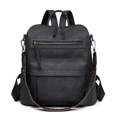 Women's Waterproof and Anti-theft PU Leather Large Capacity Retro Travel College Style Laptop Backpack Shoulder Bag Handbag