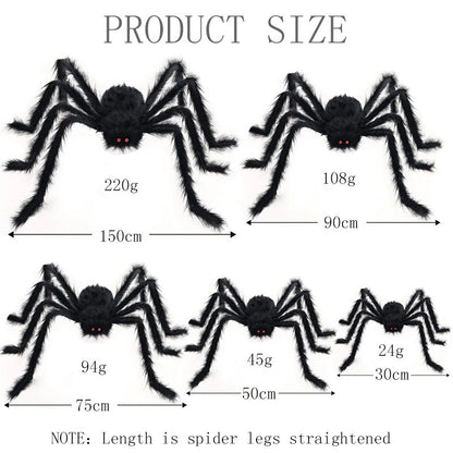 Halloween Big Plush Spider Horror Halloween Decoration Party Prop Outdoor Giant Spider Decor 30-200cm Chamber Prank Black Spider