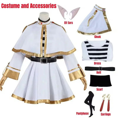 Sousou No Frieren Cosplay Costume Wig Shoes Anime Figures Magician Dress Elf Ear Halloween Party Charistmas for Women