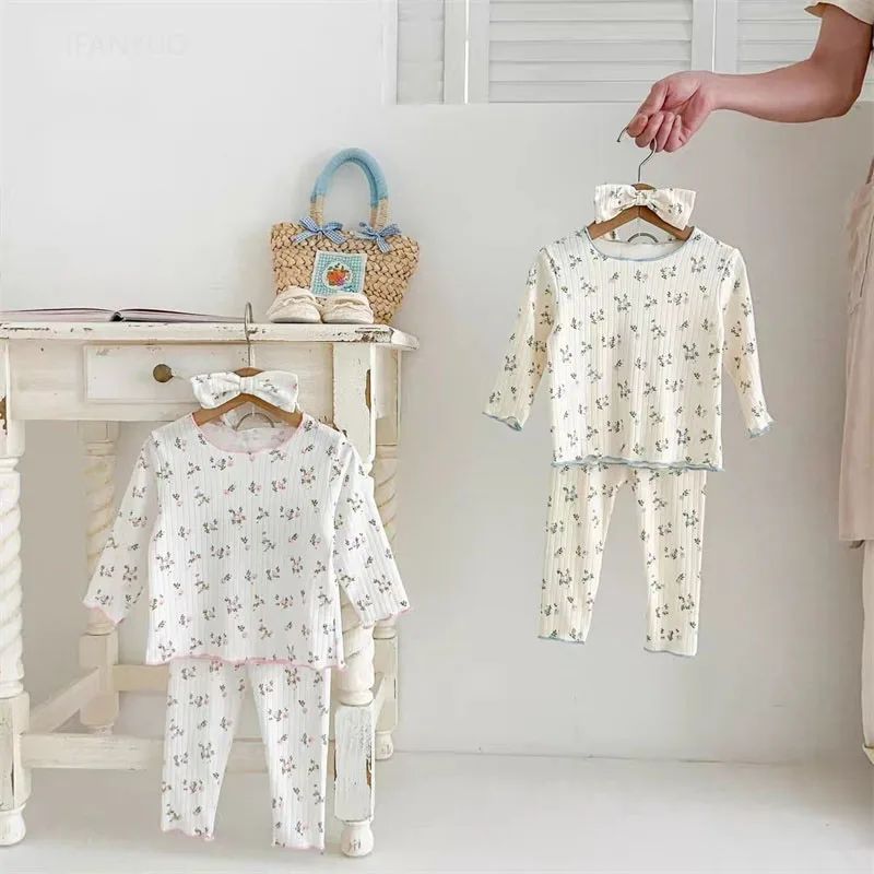 2Pcs Soft Breathable Kids Newborn Baby Pajamas Set 0-3Y Infant Pink Floral Cotton Home Wear Suit Toddler Girls Sweet Loungewear