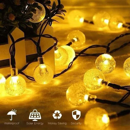 Solar String Lights Outdoor Crystal Fairy Light Chritmas Garland 8 Modes Waterproof Patio Light for Garden Party Decor