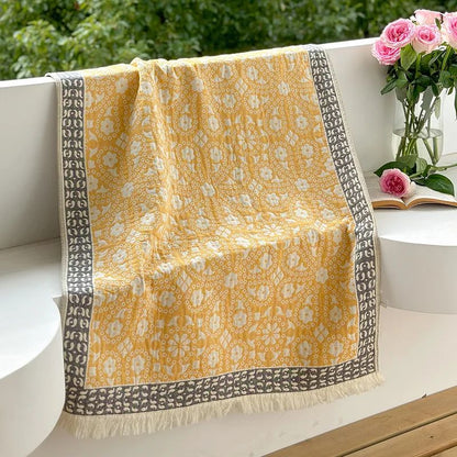 150x73cm Pure Cotton Fantasy Garden Tassel Towel-Soft Skin-Friendly Bath Towel Ideal for Home Swimming Pool Beach Shower Supplie