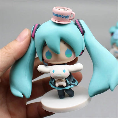 Anime Hatsune Miku Figure Cinnamoroll Figures Miku Kawaii Action Figurine Q-version Doll Model Pvc Desktop Decoration Toys Gifts