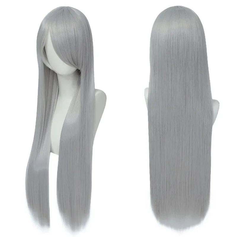 QQXCAIW Peruca Colorida Longa Lisa Sintética Branca Roxa Preta para Cosplay 80cm para Homens e Mulheres