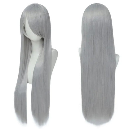 QQXCAIW Peruca Colorida Longa Lisa Sintética Branca Roxa Preta para Cosplay 80cm para Homens e Mulheres