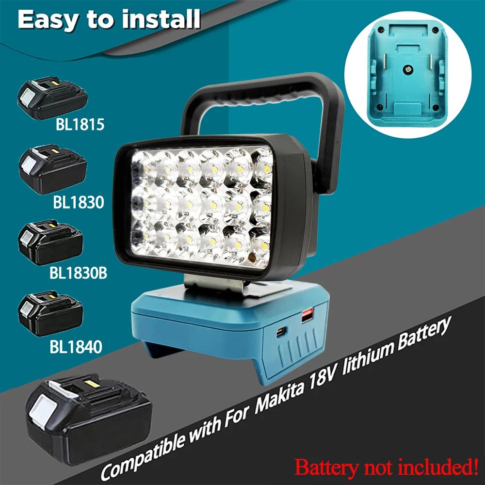 Para Makita Para Milwaukee Para Dewalt Para M18 Para Bosch Bateria de Lítio Estojo Banco de Potência USB Lanternas Holofote Luzes de Trabalho Lâmpada