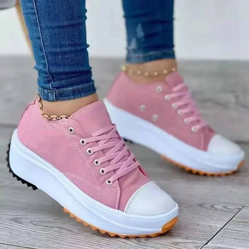 Classic white canvas sneakers women's casual shoes thick sole lace-up tennis shoes high quality fashion sports shoes 35-43