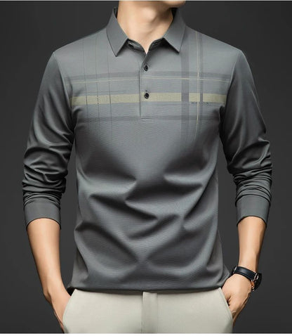 BROWON Polo T Shirt for Man 2025 Formal Business Slim Long Sleeve Tshirt Men Casual Loose Stripe Shirt for Man Designer Clothes