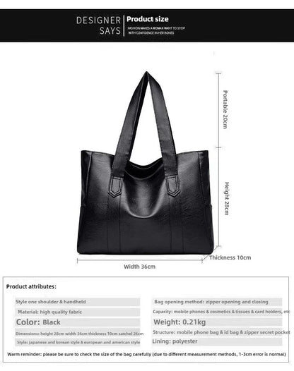 Female Big Soft Leather Satchel Bag Classic Solid Color Simple Casual Large Capacity Tote Single Shoulder Bag Purses and Handbag