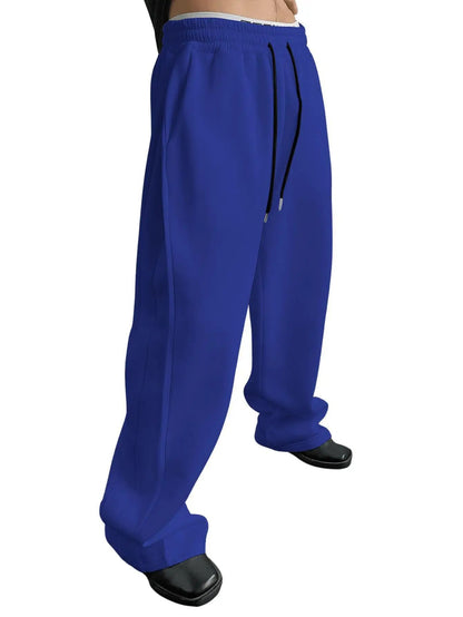 European and American men's waist trousers waist drawstring straight wide-leg loose trousers sports trousers pocket men pants