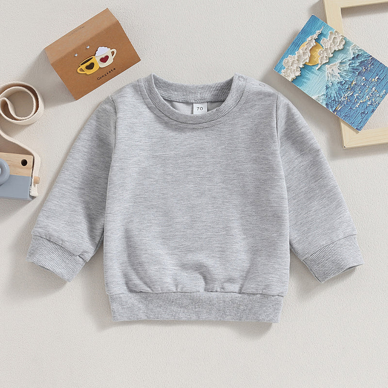 Toddler Baby Boy Girl Long Sleeve Crewneck Pullover Sweatshirt Outfits Solid Color Casual Clothes