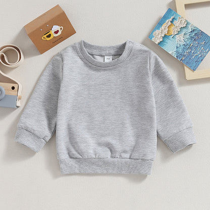 Toddler Baby Boy Girl Long Sleeve Crewneck Pullover Sweatshirt Outfits Solid Color Casual Clothes
