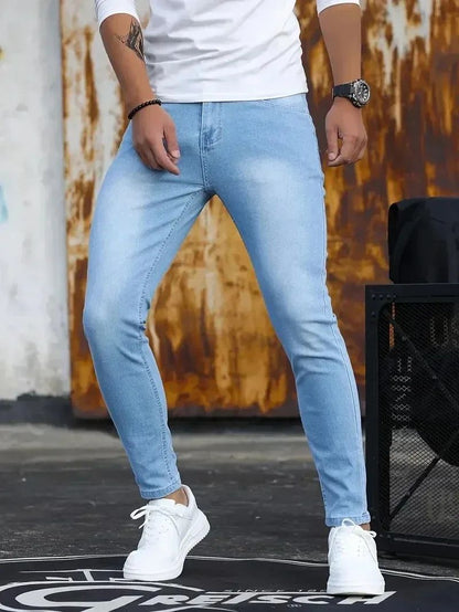 Calça Jeans Masculina Skinny Stretch Cores Sólidas Preto Azul Primavera Luxo Rua Harajuku Hip-Hop Calças Justas Marca