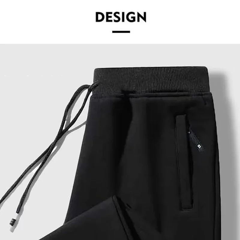2025 New Men Loose Sweatpants Casual Elastic Drawstring Pants Male Elastic Waist Soft Casual Ankle Band Zipper Pockets Trousers