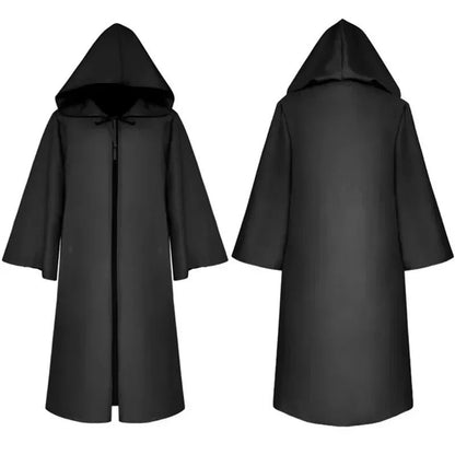New Halloween Medieval Black Robe Cloak Costume Adult Priest Cosplay Hooded Costume and Scary Spooky Loose Cloak