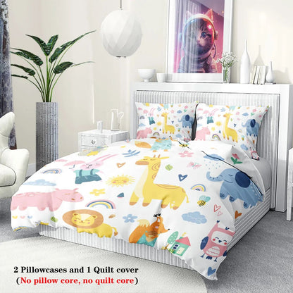 3pcs Cartoon Animal Park Theme Printed BeddingSet,For Bedroom, Guest Room (1*Duvet Cover + 2*Pillowcase, NO Core)
