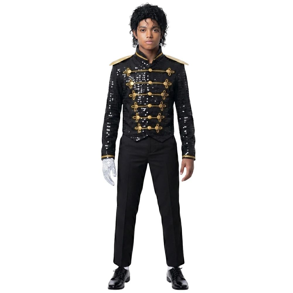 Kids Black Sequin Michael Jackson Jacket Gloves Set Boys MJ Cosplay Costume Halloween Tap Dance Stage Performance Outfit