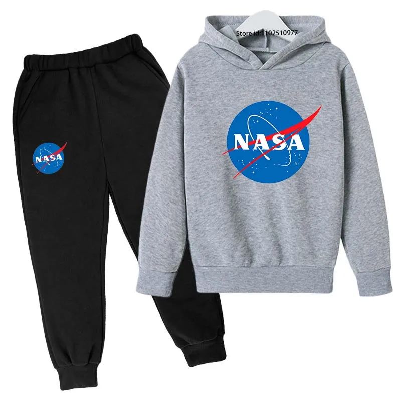 Kids NASA Fashion Casual Spring Autumn 2pcs Hoodie+jogging Pants Tracksuits 3-13 Years Boys Girls Trend Outfits Children Clothes