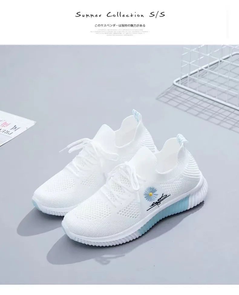 Spring and autumn seasonsLadies Knitted Sneakers Fashion Simple Lace-up Running Shoes Mesh Breathable Casual Female Students