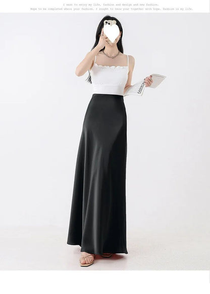 Plus Size Plus Size Satin Fish Tail Half Skirt Women's High Waist A- Line Midi Skirt Spring Summer New Style Bodycon Soft Dra...