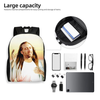 Custom Nicolas Cage Meme Laptop Backpack Women Men Basic Bookbag for College School Student Funny Bags