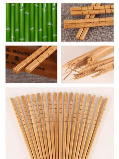Hashis de Madeira de Bambu Natural Artesanais Hashis de Bambu para Cozinha Doméstica 24cm Reutilizáveis para Sushi e Utensílios de Mesa