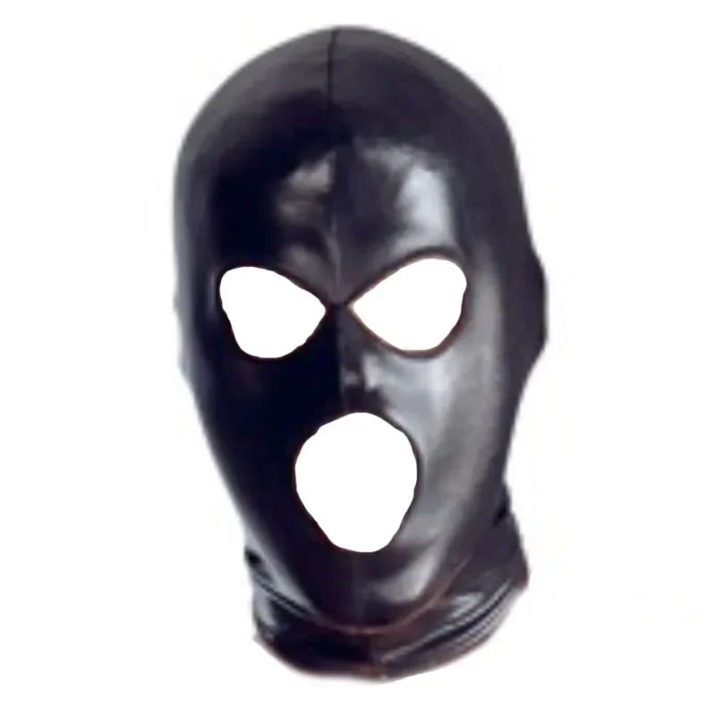 Black Wetlook Pirate Head Mask 3 Holes Face Cover Latex Hood Headgear for Cosplay CS Halloween Costume
