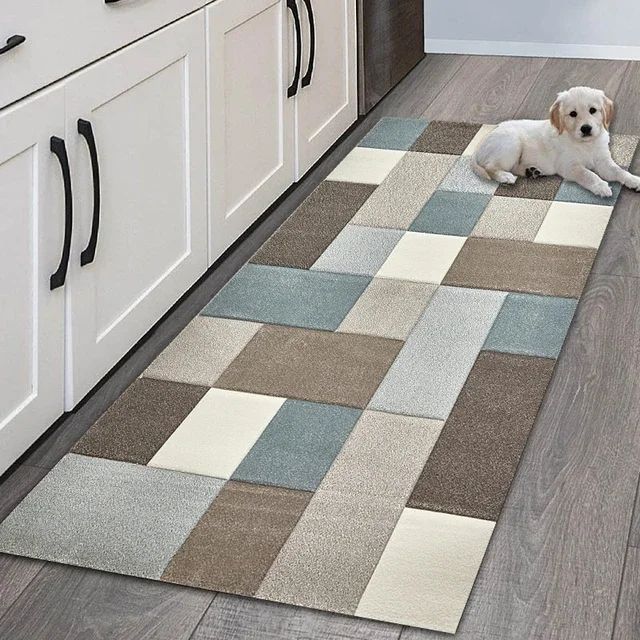 VIKAMA Simple Geometric Kitchen Floor Mats Living Room Floor Carpet Entrance Door Mat Hallway Door Non-Slip Foot Mats Home Decor