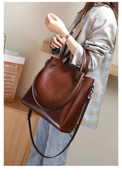 Women's Cow Genuine Leather Handbags Lady Vintage Retro Cowhide shoulder Bag Ladies Luxury large capacity multiple Pockets Lady