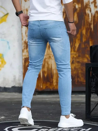 Calça Jeans Masculina Skinny Stretch Cores Sólidas Preto Azul Primavera Luxo Rua Harajuku Hip-Hop Calças Justas Marca