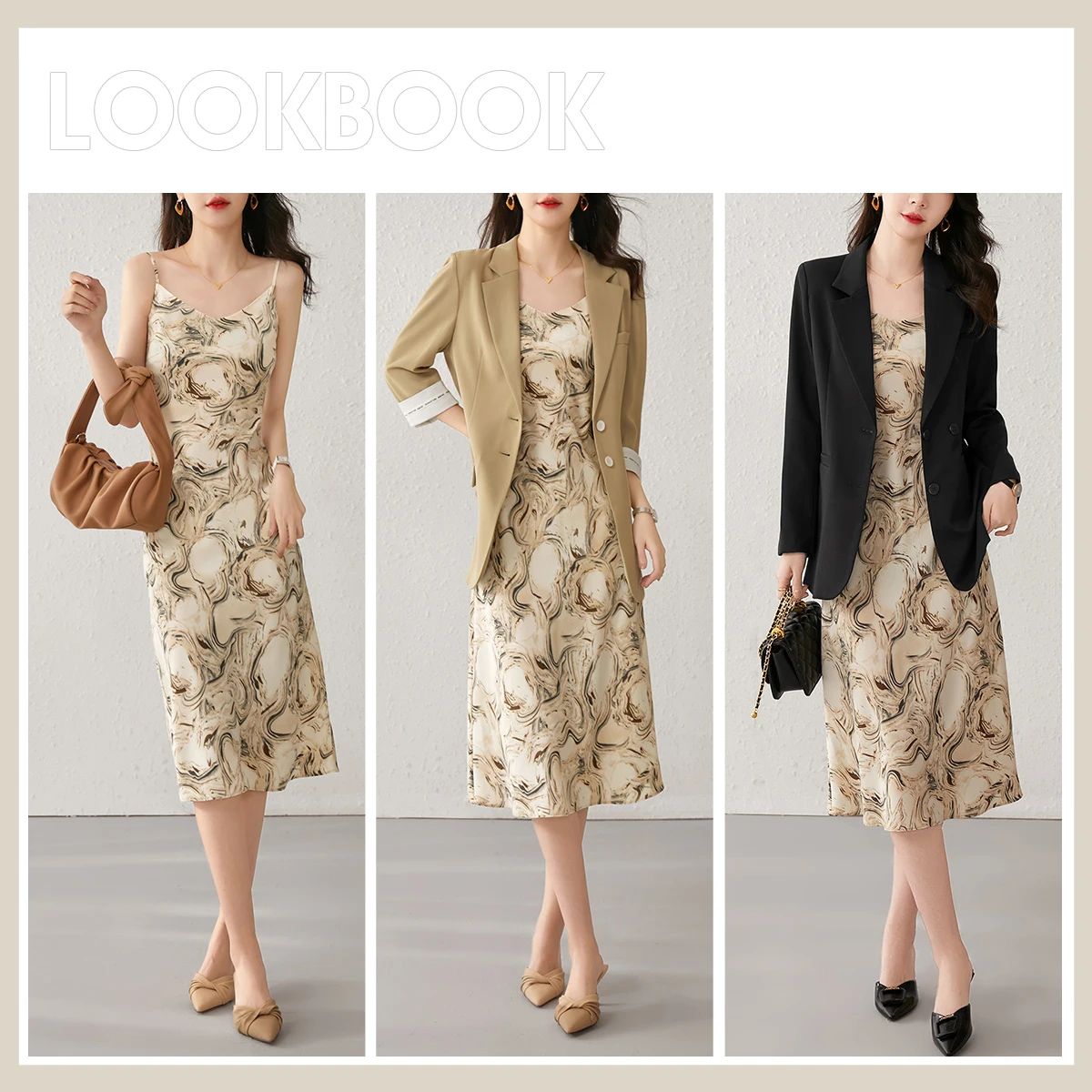 SENTUBILA Midi Print Slip Dresses Women 2025 Spring Summer Korean Fashion Sundre
