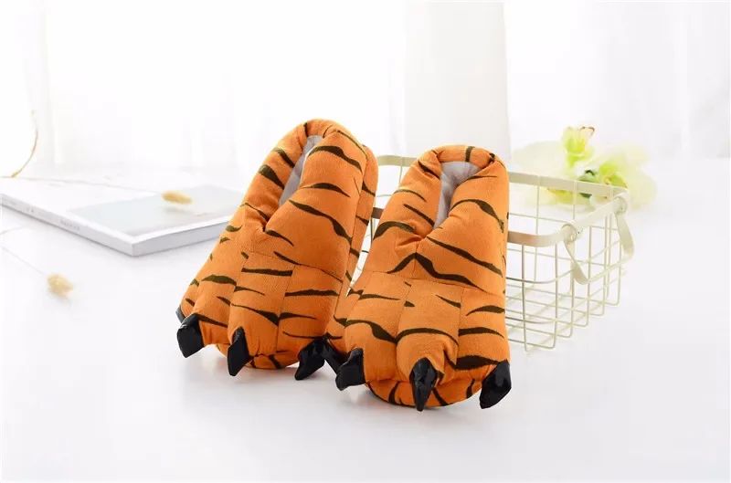 Tiger Animal Paw Slippers For Boy Girl Unisex Kids Cute Monster Claw Slippers Cartoon Soft Plush Warm Home Slippers Child Shoes